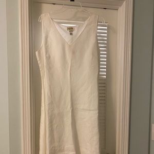 White linen dress with eyelet hem